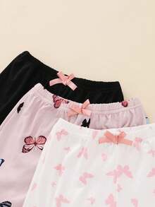 3 件套女孩简约蝴蝶印花短裤（黑色、粉色和白色） - 彩色 - 查看 5