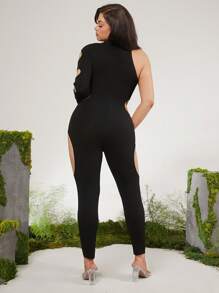 evoluSHEIN X Anitta Spagnelli Bộ đồ liền thân màu đen cắt cổ giả cỡ lớn thiết kế cho ngày lễ, lễ tạ ơn, lễ hội - màu đen - Xem 4