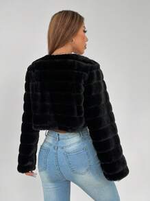 SHEIN PETITE 秋冬纯色前开式毛绒大衣