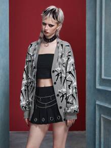 IT x SHEIN 女式超大落肩单排扣全图案印花开衫