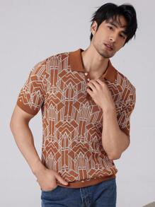 Manfinity Homme Áo thun nam tay ngắn in họa tiết rộng rãi có nút cài cúc thông thường - Nhiều màu - Xem 4