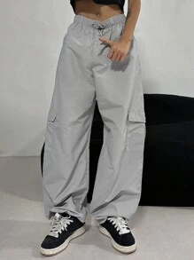 DAZY Women's Solid Color Drawstring Pocket Casual Pants Fall,Winter - Grey - View 6