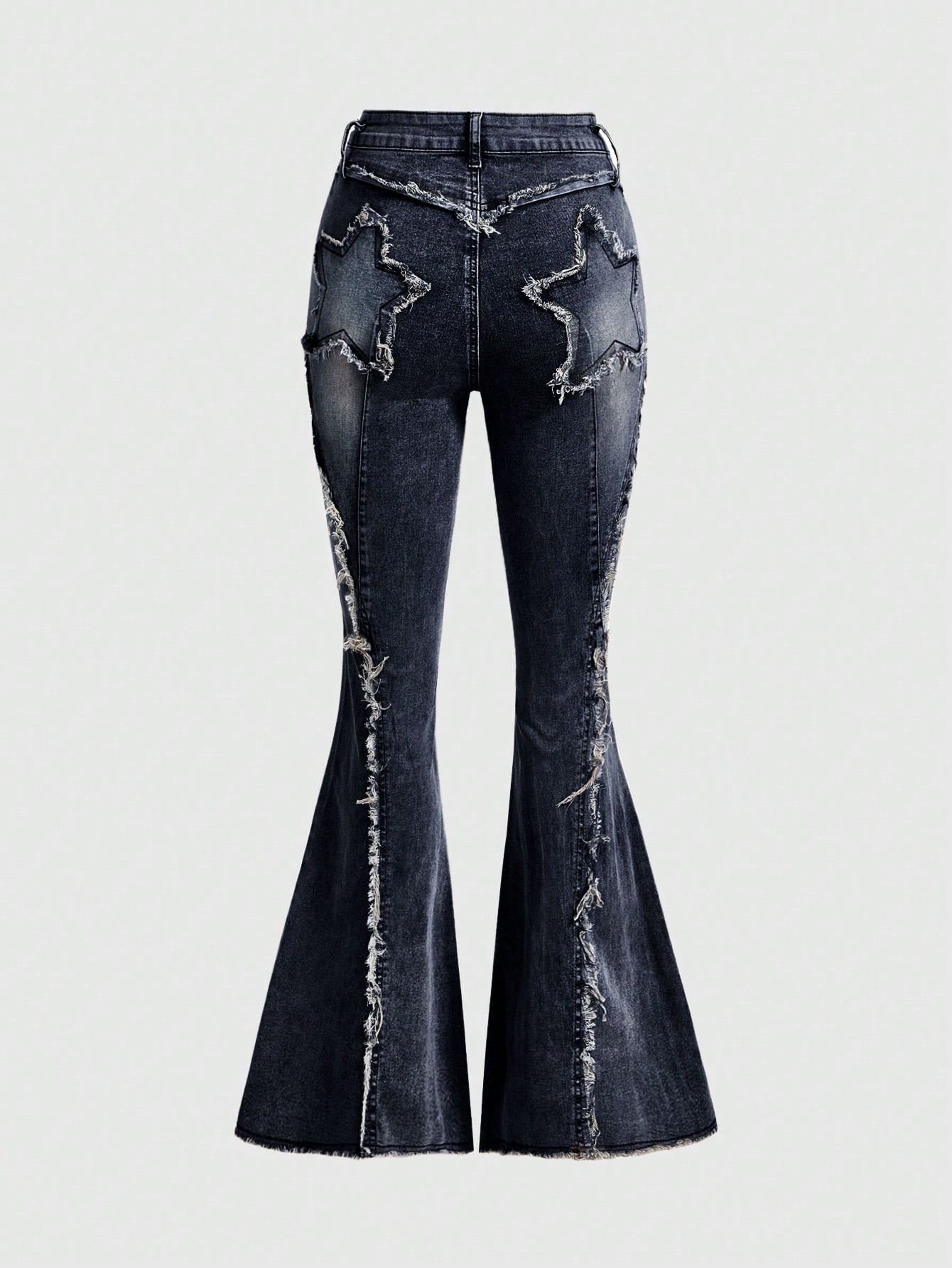 デニム・ジーパン Hashtag DDD Stretch Flare Star Spliced Raw Edge Jeans 1_000000004308.jpg?1709969064