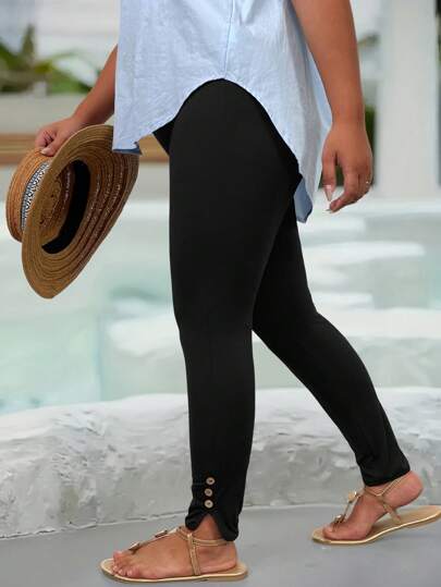 EMERY ROSE Leggings ajustés de couleur unie grande taille, vêtements décontractés