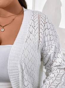 Calvaya Plus Size Women's Solid Color Simple Casual Long Sleeve Cardigan - White - View 5