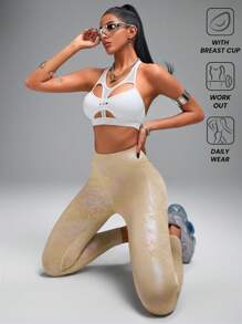 Innovista 运动文胸结构化运动露背设计可调节日常运动休闲中支撑瑜伽普拉提 HIIT 训练办公室健身房跑步拳击运动服秋季健身服舒适运动功能性有氧运动健康 - 白色 - 查看 2