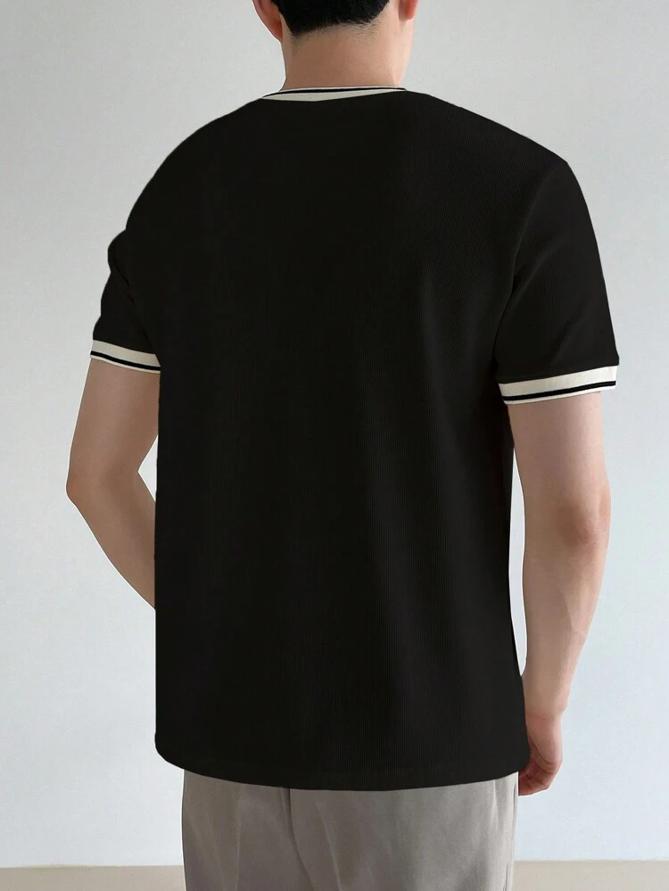 Men's Loose Casual Striped Round Neck Short Sleeve T-Shirt, Summer