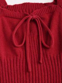 SHEIN Black Friday x Star Picks Sweetra 女士纯色心形领前系带插肩袖毛衣，秋冬季款 - 紅色 - 查看 5