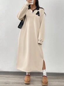SHEIN EZwear 女款杏色针织中长连衣裙 - 杏色 - 查看 7