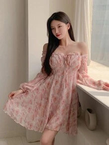 DAZY 1 件女士优雅花卉迷你连衣裙，双面设计，适合秋季 - 粉色 - 查看 2