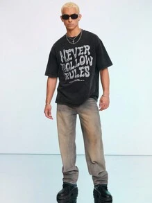 Manfinity VCAY Knitted Casual Men's Short Sleeve T-Shirt - Black - View 2