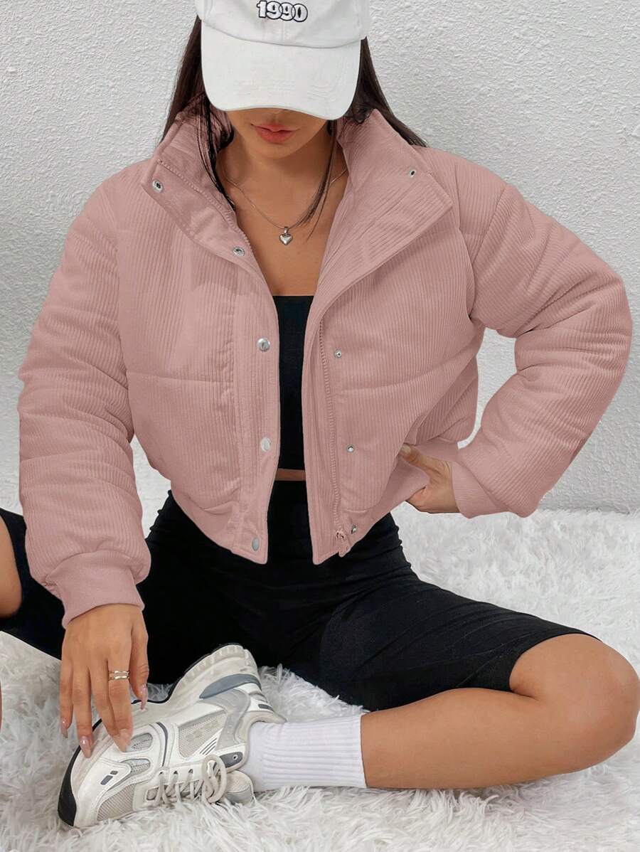 Muchica 女士休闲纯色简约舒适纽扣长袖运动衫 - 粉色 - 查看 1