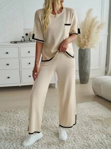 2-Piece Women's Casual Contrast-Color Sweater Set - Apricot - View 3