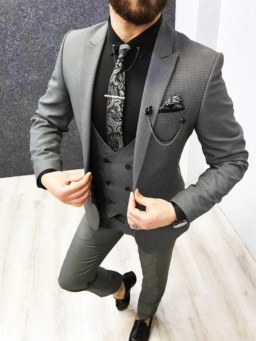Manfinity Mode 2pcs Men's Casual Plaid Blazer Jacket And Pants Business Suit Fall Outfits Set
