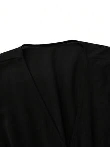 SHEIN Clasi Vestido feminino plus size, cor sólida, decote em V, manga curta, bainha com babados, verão - Preto - Ver 4
