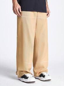 Manfinity NXTstreet Men's Solid Color Zipper Button Casual Straight Pants - Khaki - View 4