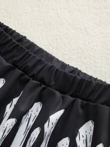 2 件/套幼儿女孩万圣节骷髅印花长袖连衣裙，妈妈和我配套服装（2 套单独出售） - 彩色 - 查看 7