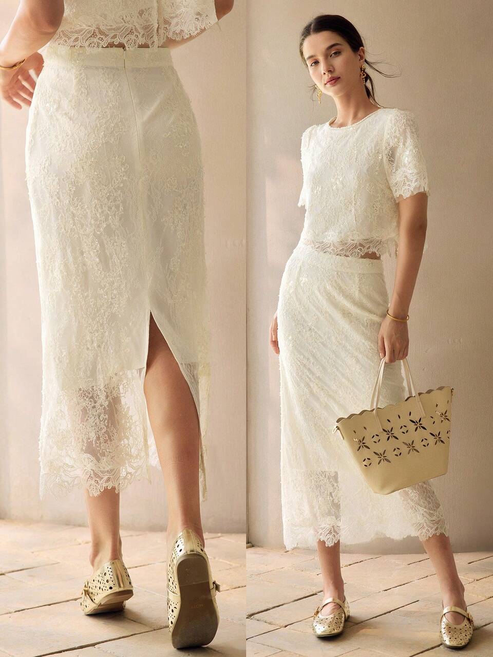 LACE SPLIT BACK STRAIGHT SKIRT