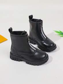 1 đôi bốt cao đến giữa bắp chân, bốt da thời trang xuân thu cho bé gái đi học - màu đen - Xem 7