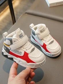 1 双儿童高帮休闲帆布鞋，适合男孩和女孩，春秋季运动鞋，适合室内、户外和学校穿着，适合所有季节 - 紅色 - 查看 1