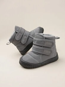 1 par de botas de nieve forradas térmicamente, casuales y sencillas con cierre de gancho y bucle, para niños pequeños, aptas para invierno