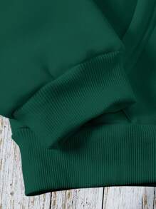 INAWLY Autumn & Winter Casual Planet Print Drawstring Hooded Fleece Sweatshirt Fall Cloth For Women - Dark Green - View 5