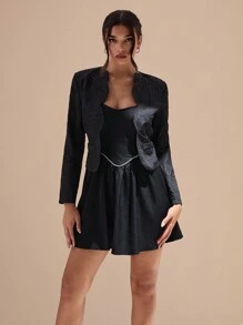 Glamine Women's Elegant Commuting Regular Long Sleeve Jacket With Ruffled Collar - Black - View 6