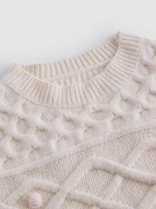SHEIN MOD Áo len dệt kim cổ tròn không tay thời trang có họa tiết giản dị thanh lịch dành cho nữ - Màu be - Xem 3