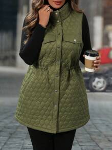 SHEIN LUNE Plus Size Women's Sleeveless Drawstring Buttoned Tank Top Jacket Coat For Winter Clothes