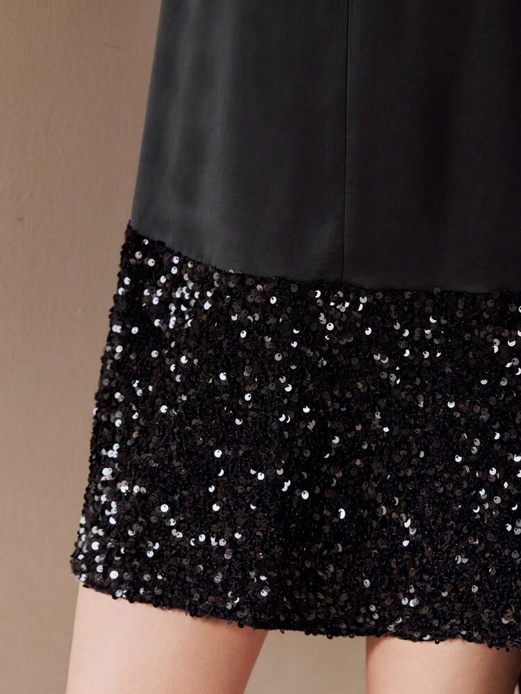 SOLID BOW FRONT CONTRAST SEQUIN SHORT DRESS