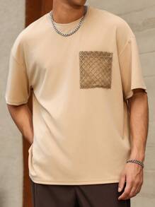 Manfinity Homme Men's Round Neck Short Sleeve Solid Color Patchwork Pocket Casual T-Shirt - Apricot - View 5