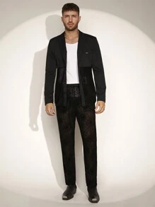 FeverCity Men's Patchwork Spider Web Flocked Jacket And Pants Suit