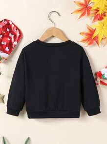 SHEIN 1 chiếc mũ Giáng sinh màu đen cho bé gái, áo nỉ cổ tròn ấm áp in họa tiết da báo và chữ, thời trang. Bộ đồ gia đình mẹ và bé (4 món bán riêng lẻ) - màu đen - Xem 2