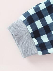 2 件套青少年男孩服装：灰色休闲咖啡色字母图案印花长袖上衣和格子长裤、家居服 - 灰色 - 查看 5