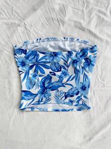 Soleia 女士蓝白印花抹胸上衣，适合度假、秋冬季时尚内衣