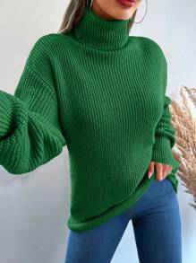 EURMUSE Turtleneck Drop Shoulder Jumper - Lime Green - View 5