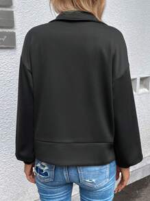 SHEIN LUNE Fall/Winter Women Zip Sweatshirt  Casual Loose ,Black Football Sweatshirt