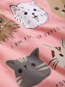 DAZY 可爱卡通印花连帽衫套装，可爱睡衣套装 - 粉色 - 查看 9