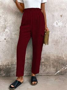EMERY ROSE Women's Frill Waist Plaid Cargo Pocket Straight Leg Casual Pants - Multicolor - View 4