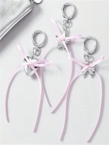 ROMWE Kawaii Llavero con forma de corazón, pentagrama y lazo - Negro - Ver 1