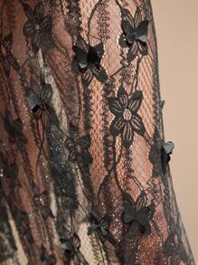 Glamine Women Lace Mesh Butterfly Decorated See-Through Skirt, Casual Summer