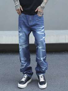 Manfinity EMRG Men's Loose Fit Straight Leg Jeans With Pockets, Casual - Blue - View 4