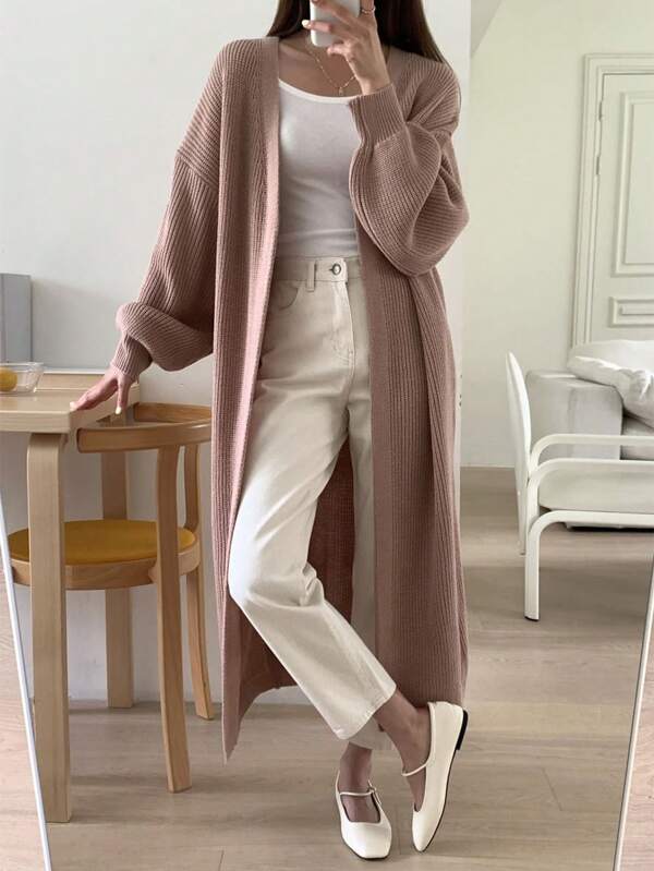 DAZY Women's Solid Color Long Lantern Sleeve Cardigan For Spring And Autumn,Long Sleeve Tops