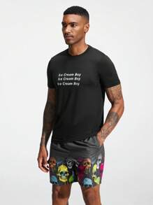 Manfinity KASUA Men's Letter Print Short Sleeve Surfing T-Shirt - Black - View 4