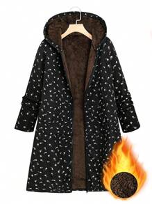 Linhara 大码女式冬季碎花保暖内衬连帽休闲夹克 - 彩色 - 查看 1