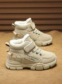 时尚透气休闲卡其色钩环儿童男童冬靴 - 卡其色 - 查看 11