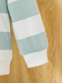 SHEIN Young Boy Crew Neck Raglan Sleeve Striped Sweatshirt,In Fall/Winter - Green - View 6