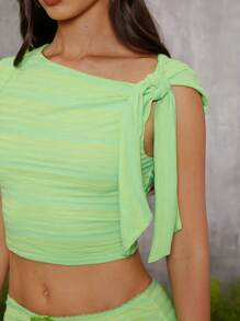 evoluSHEIN X Anitta Jheni Designer Women Striped Twist Knot Asymmetrical Neck Sleeveless Cropped Fitted Tank Top, Holiday, Festival