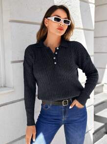 EURMUSE Women's Button-Up Long Sleeve Casual Loose Comfortable Fashionable Quality Sweater - Dark Grey - View 4