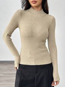 Chiquease Jersey de cuello alto ajustado para mujer, jersey de punto de otoño e invierno - Multicolor - Ver 3